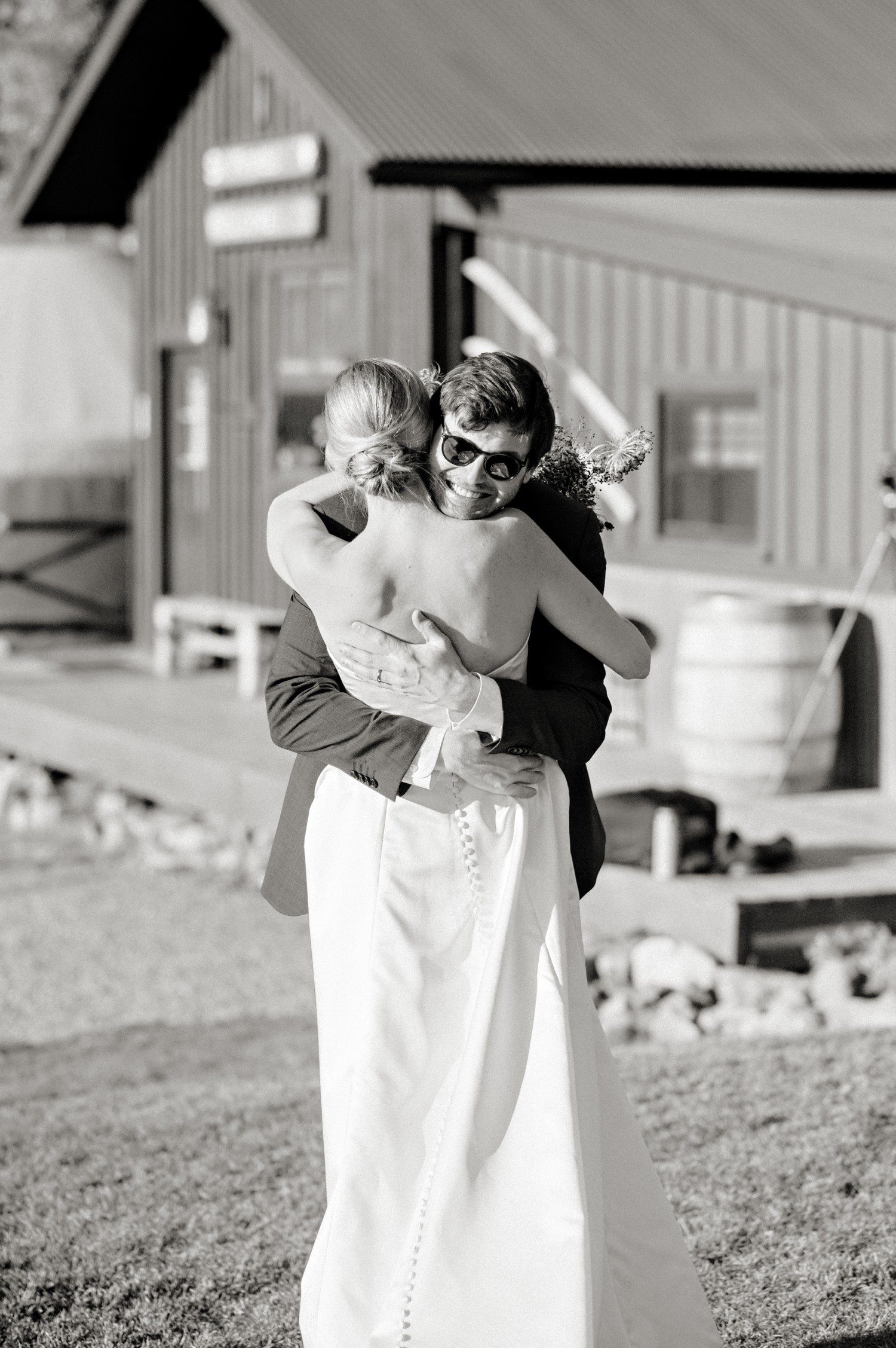 Bride and Groom hugging after wedding ceremony