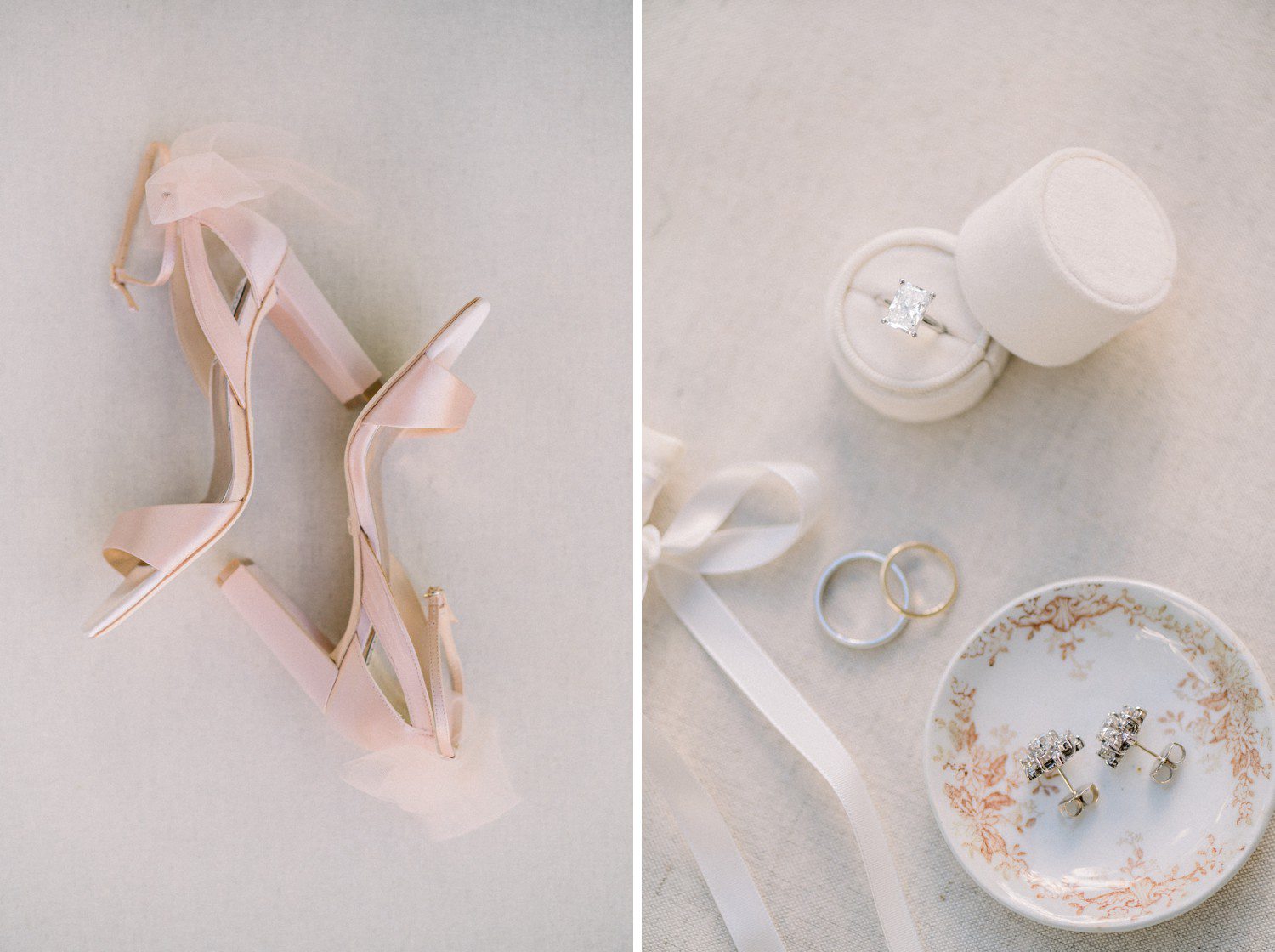 Blush Badgley Mischka Wedding Shoes and Wedding Rings