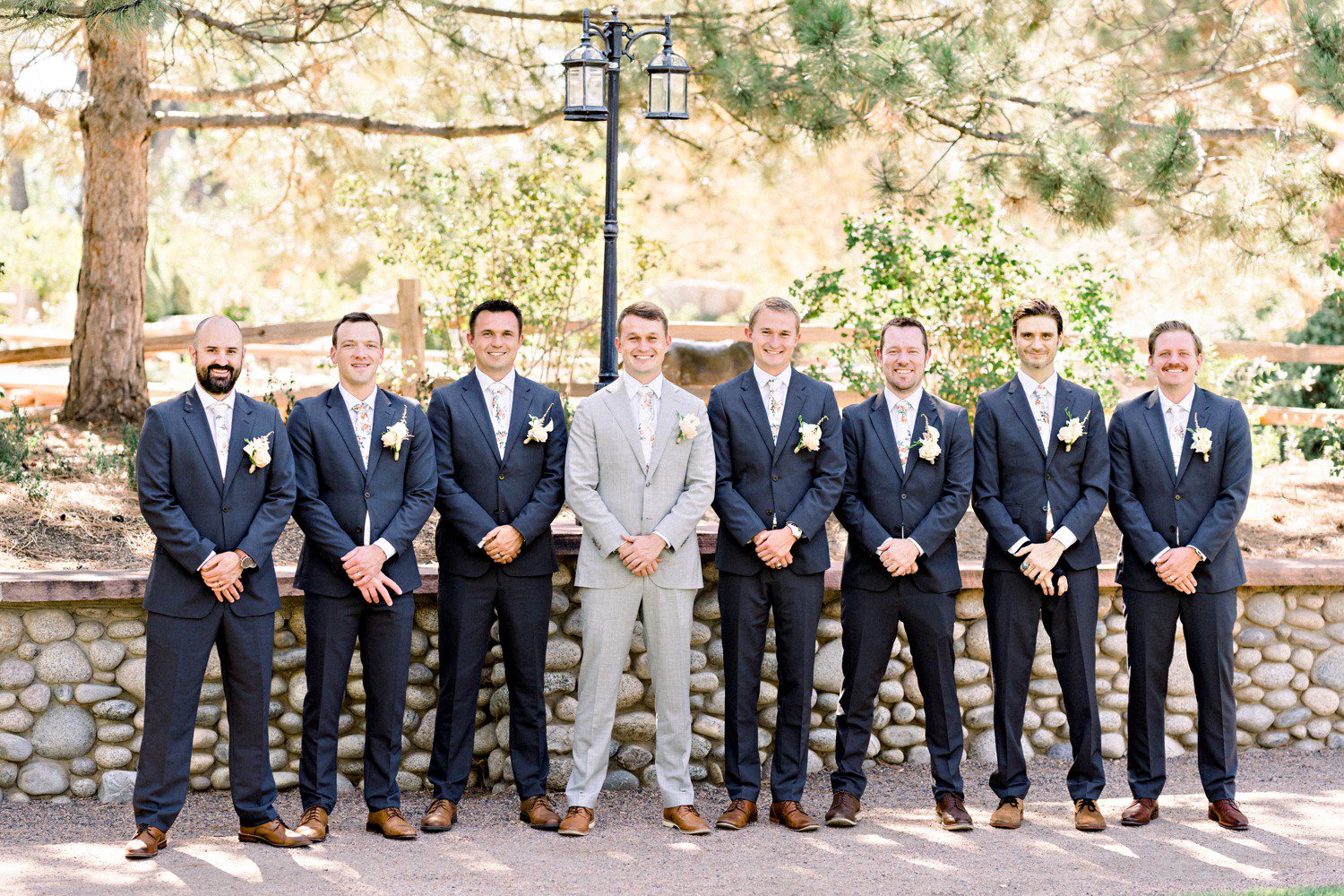 Groom with groomsmen at Hudson Gardens in Denver.