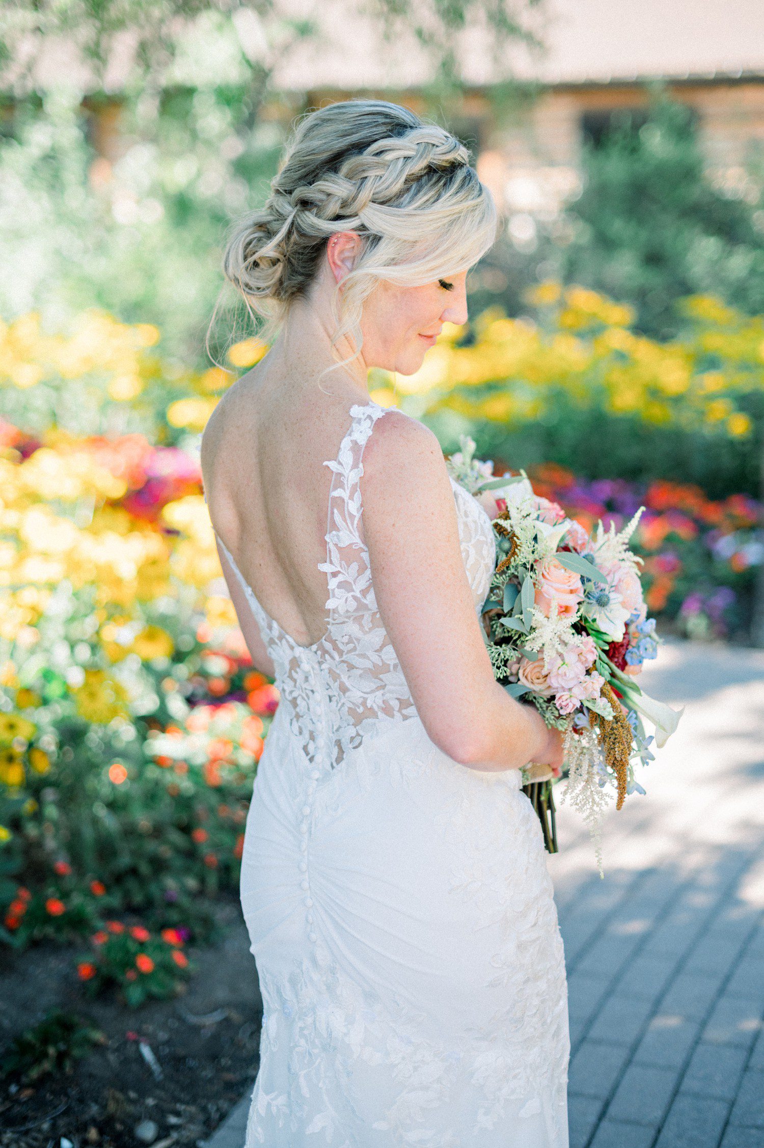 Bridal portraits at Hudson Gardens in Denver.