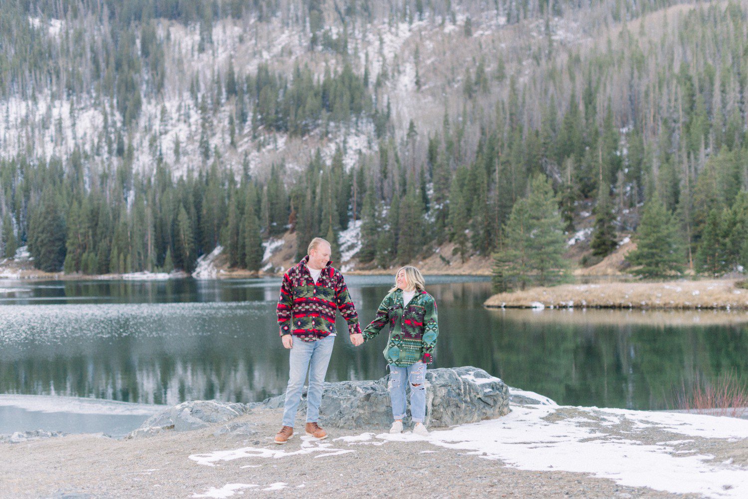 Vail Engagement Session at Officer's Gulch with snow.