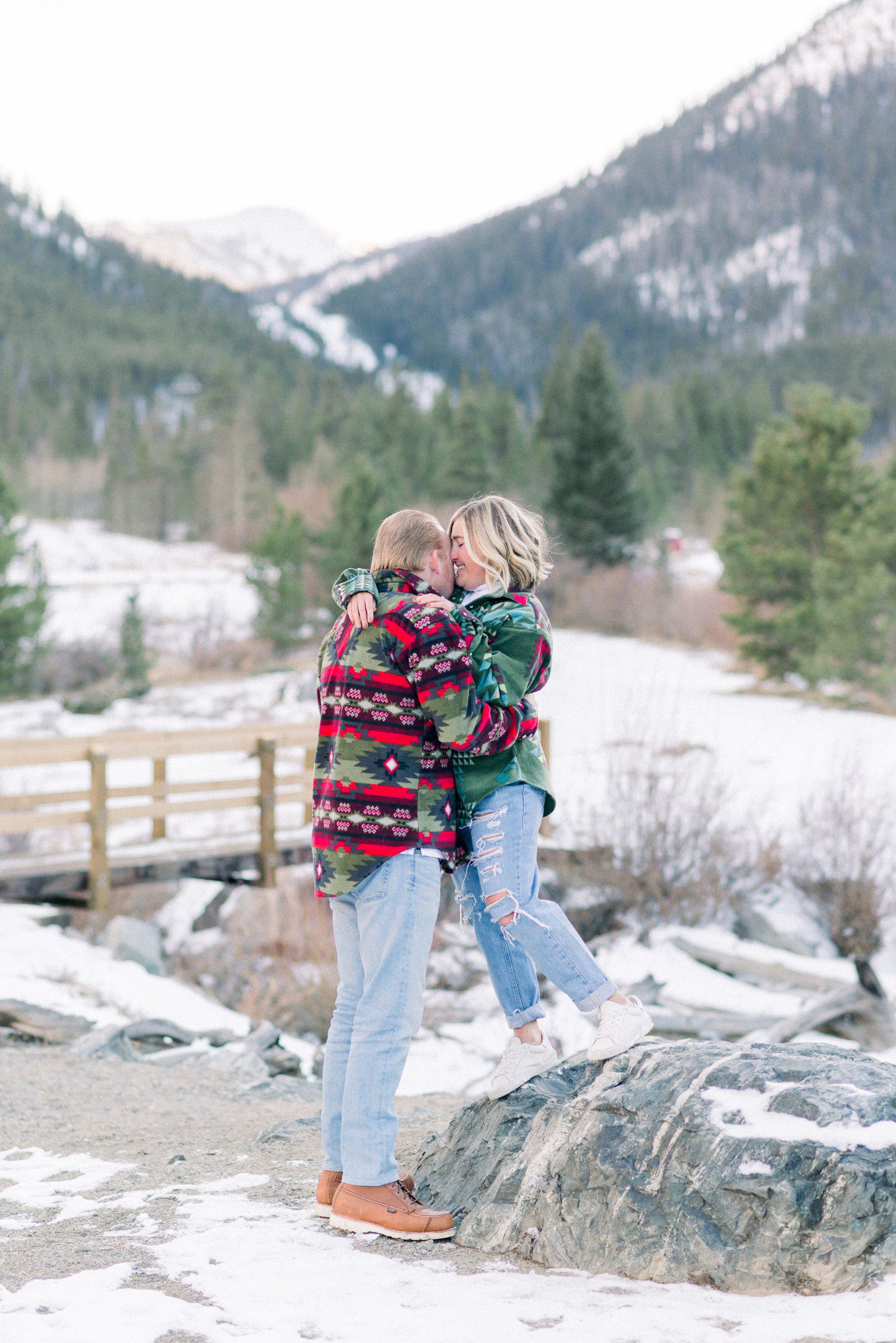 Vail engagement photos at Officer's Gulch with snow.