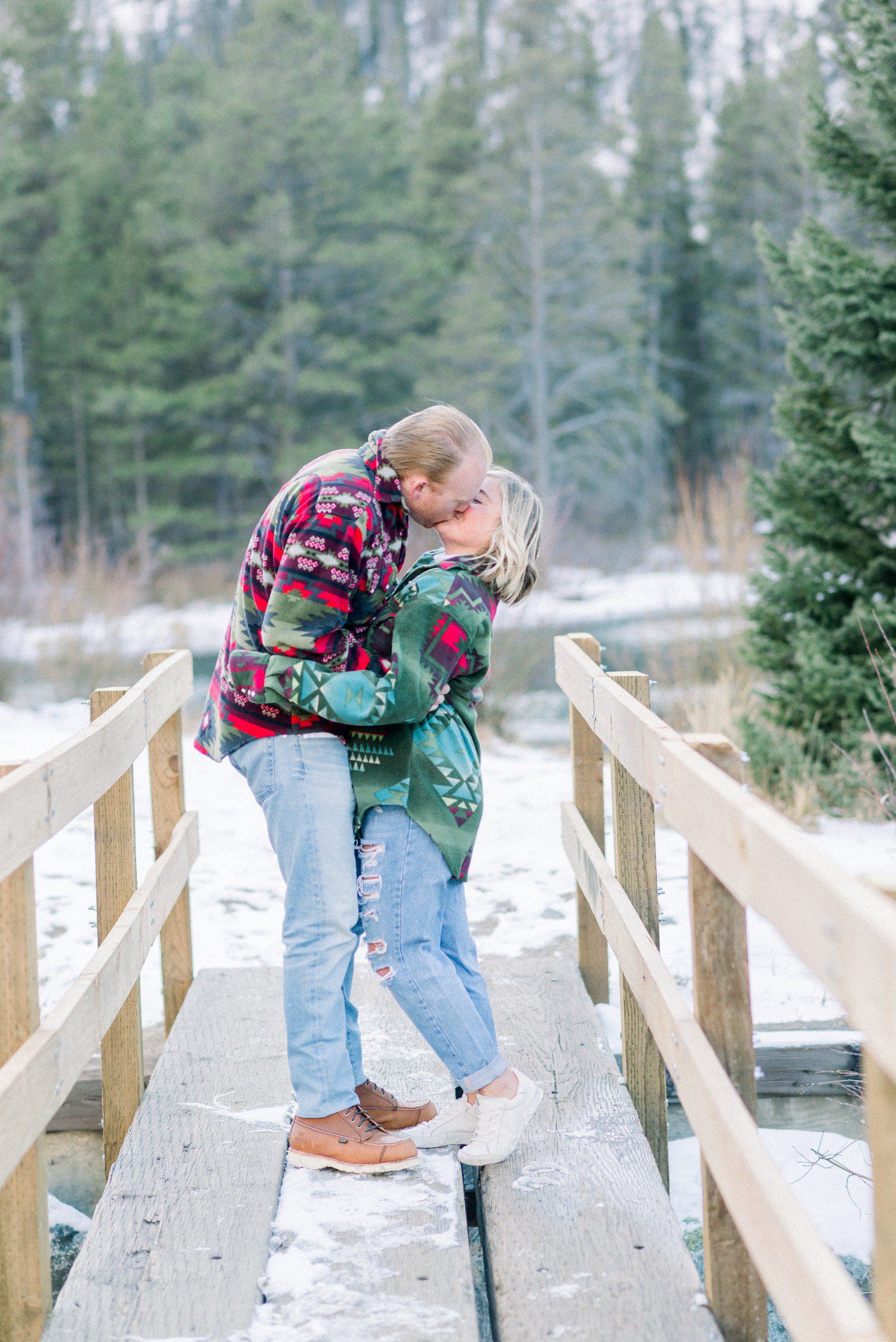 Winter engagement photos at Officer's Gulch in Colorado.