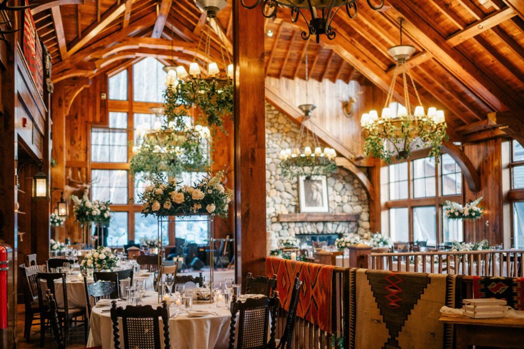 Wedding reception decor at Saddleridge Lodge at Beaver Creek Resort. 