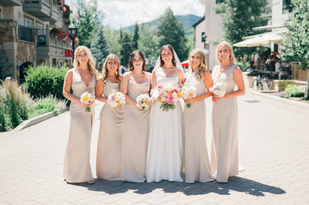 Bridal party photos in Vail Village. 