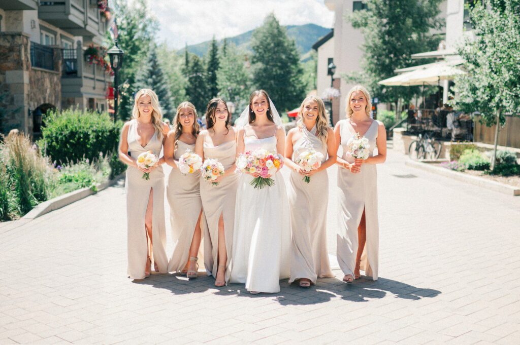 Bridal party photos in Vail Village. 