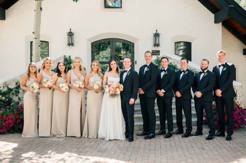 Wedding Party Photos at Vail Interfaith Chapel for summer wedding. 