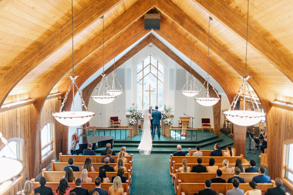 Wedding Ceremony at Vail Interfaith Chapel in Vail Colorado.