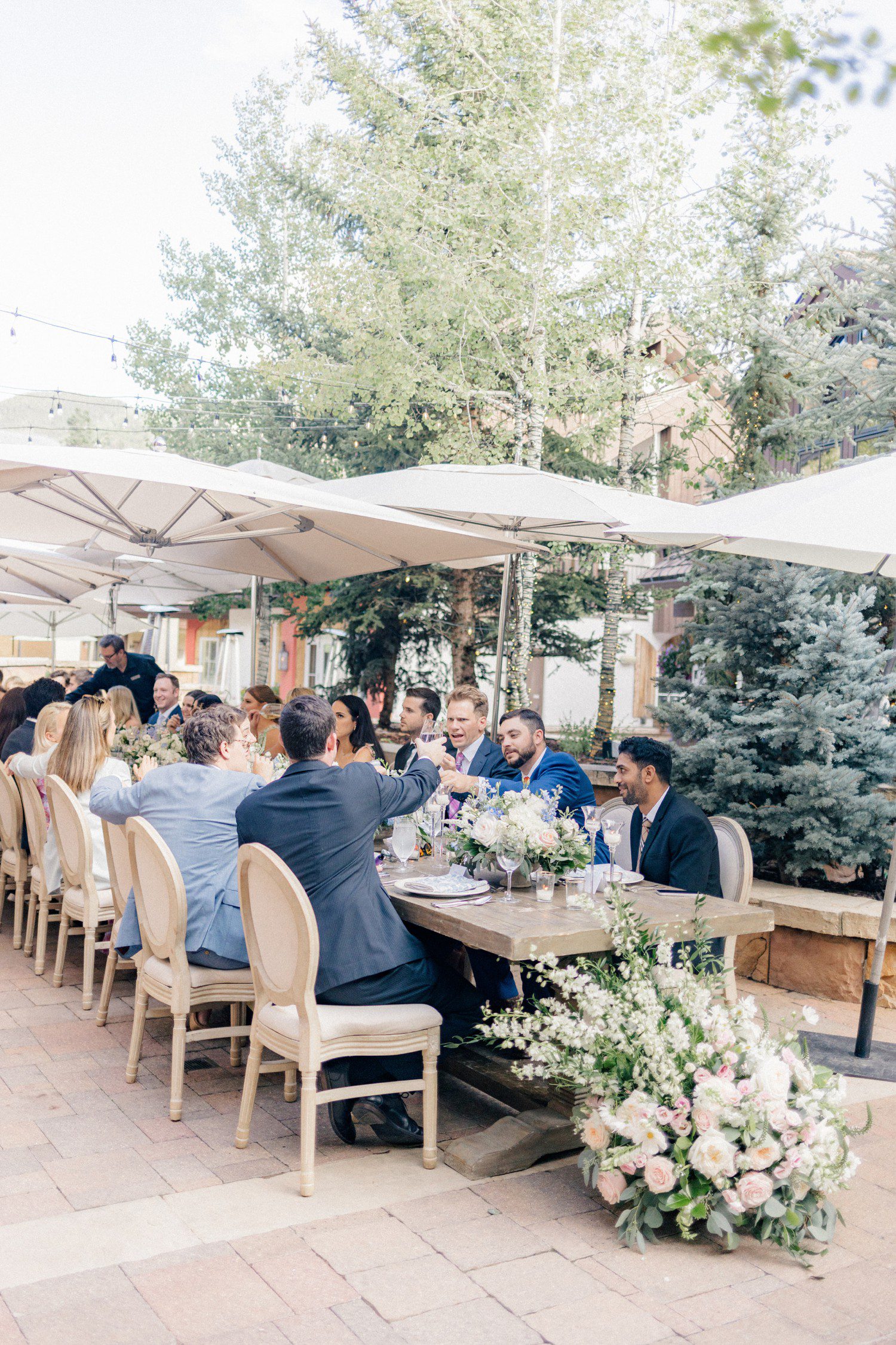 Outdoor wedding reception at The Sebastian Hotel in Vail. 