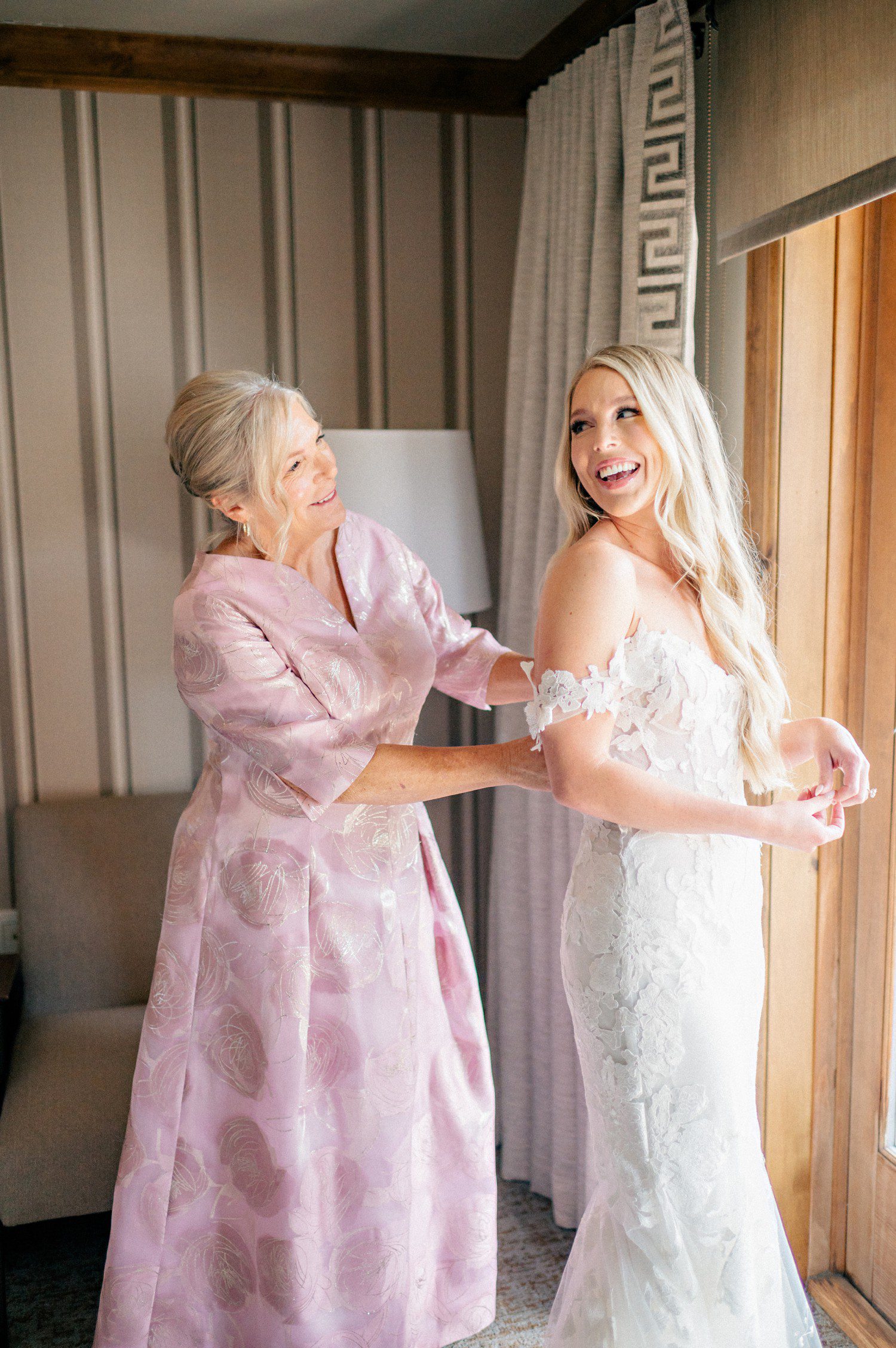 Bride getting ready for wedding at The Sebastian Hotel in Vail Colorado. 