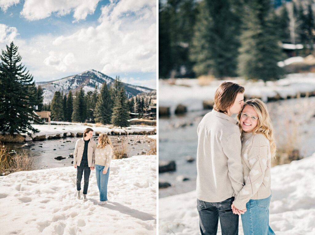 Snowy Vail Village Engagement Photos in Colorado. 