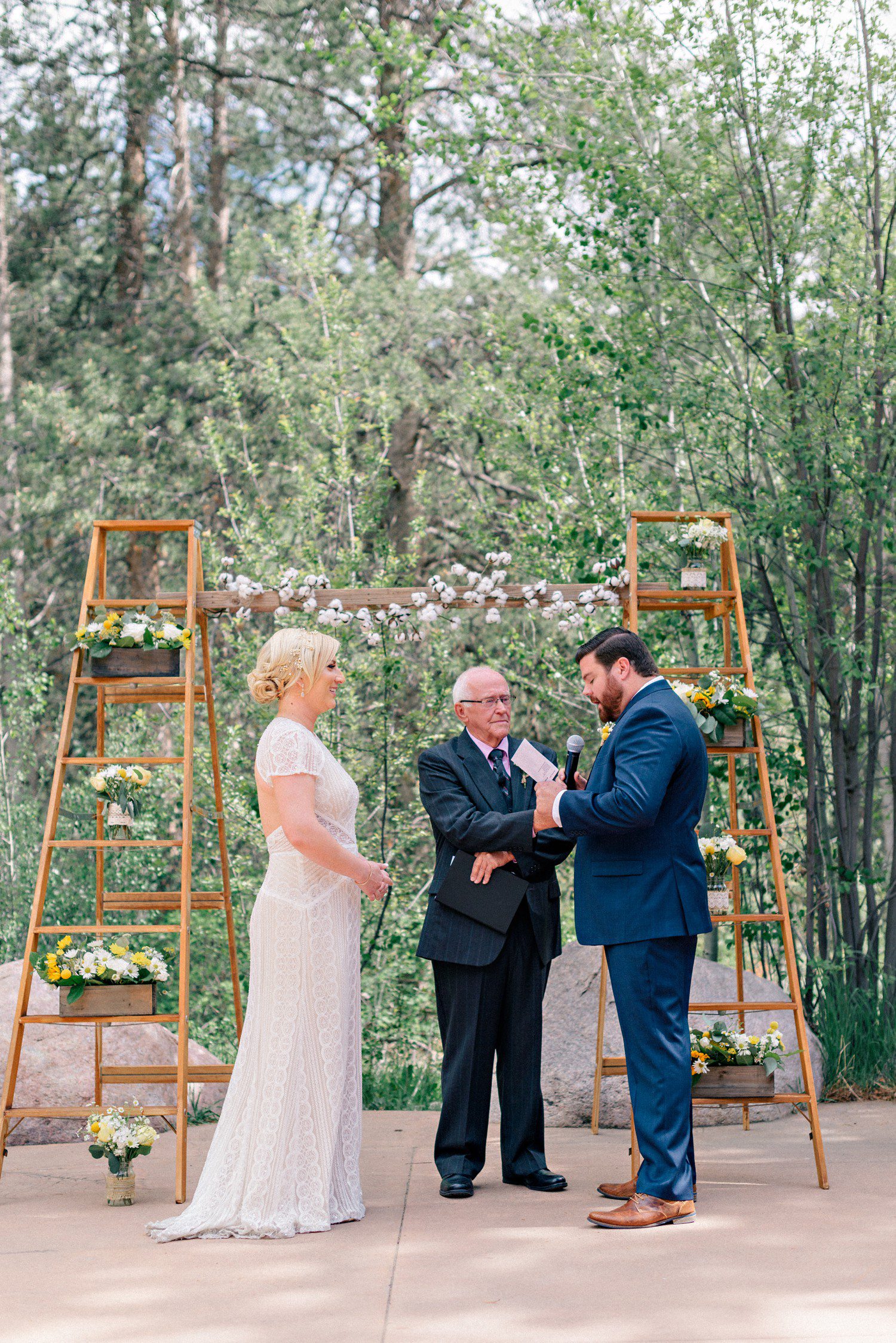 Outdoor wedding ceremony at Donovan Pavilion in Vail Colorado. 